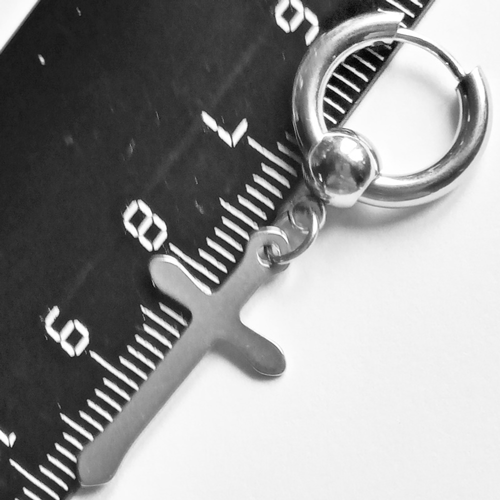 Серьга кольцо диаметр 10 мм "Крест" для пирсинга ушей. Медицинская сталь. Цена за штуку!