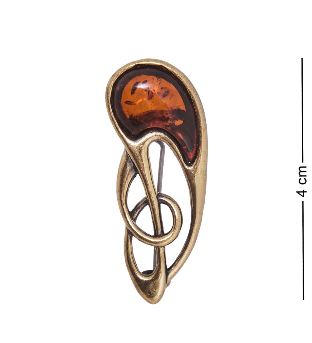 AM-4220 Брошь «Нотка Ветра» (латунь, янтарь)