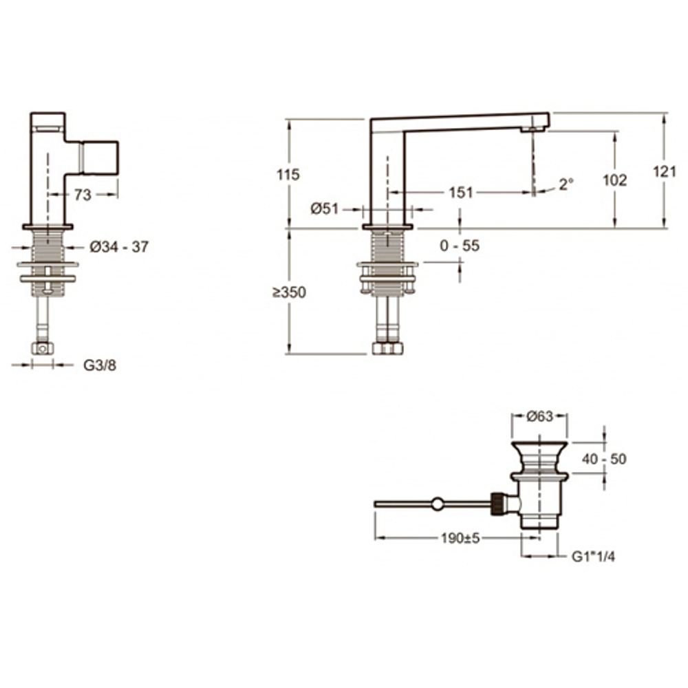 Смеситель для раковины Jacob Delafon Composed E73050-CP схема