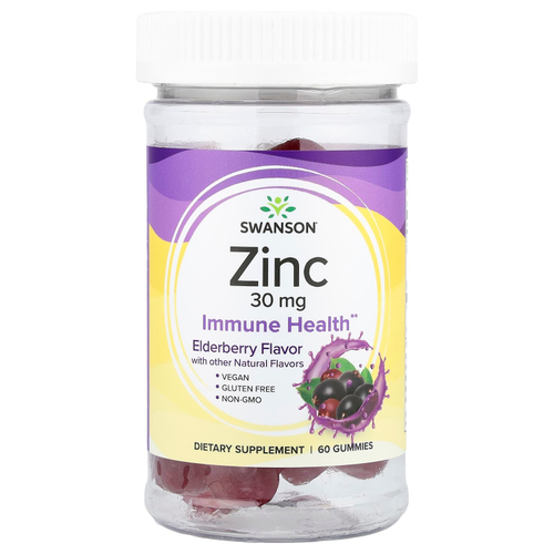 Swanson, жевательные таблетки с цинком, со вкусом бузины, 60 жевательных таблеток (15 мг в 1 жевательной таблетке)