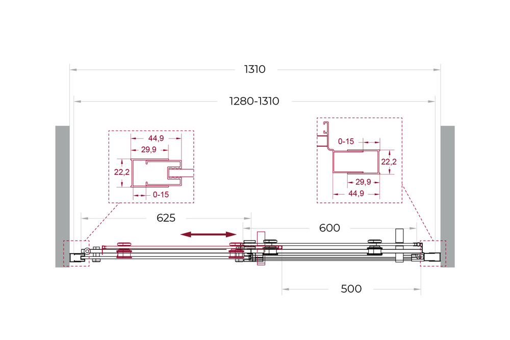 Душевая дверь шириной 131см BelBagno MARINO-2-BF-1-130-C-CR профиль хром, стекло прозрачное