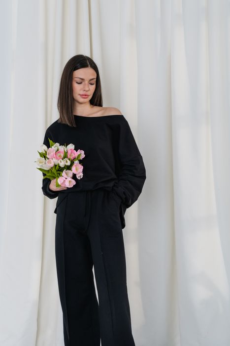 Костюм трикотажный из хлопковой ткани (черный)