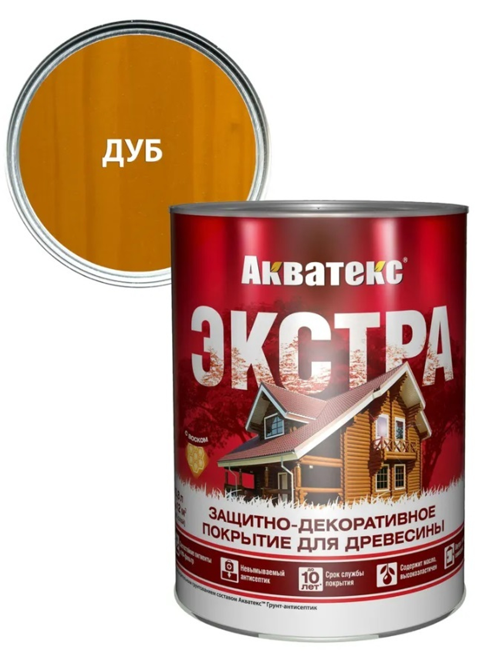 Защитно-декоративное покрытие для дерева АКВАТЕКС ЭКСТРА, дуб, 0.8 л
