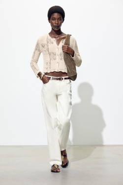 ZARA АЖУРНЫЙ ТРИКОТАЖНЫЙ КАРДИГАН, ЭКРЮ