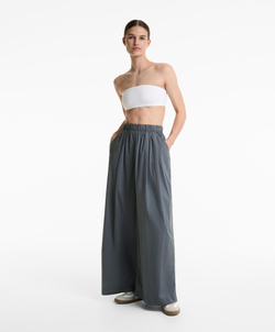 OYSHO Брюки широкие из 100% хлопкового поплина, сине-серый