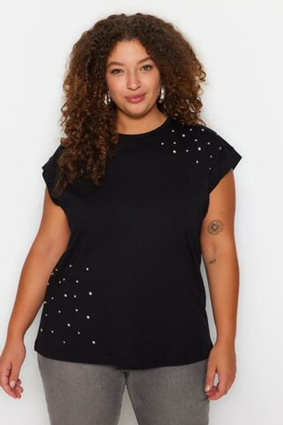 100% хлопчатобумажная трикотажная футболка с черным велосипедным воротником TBBSS23BF00041