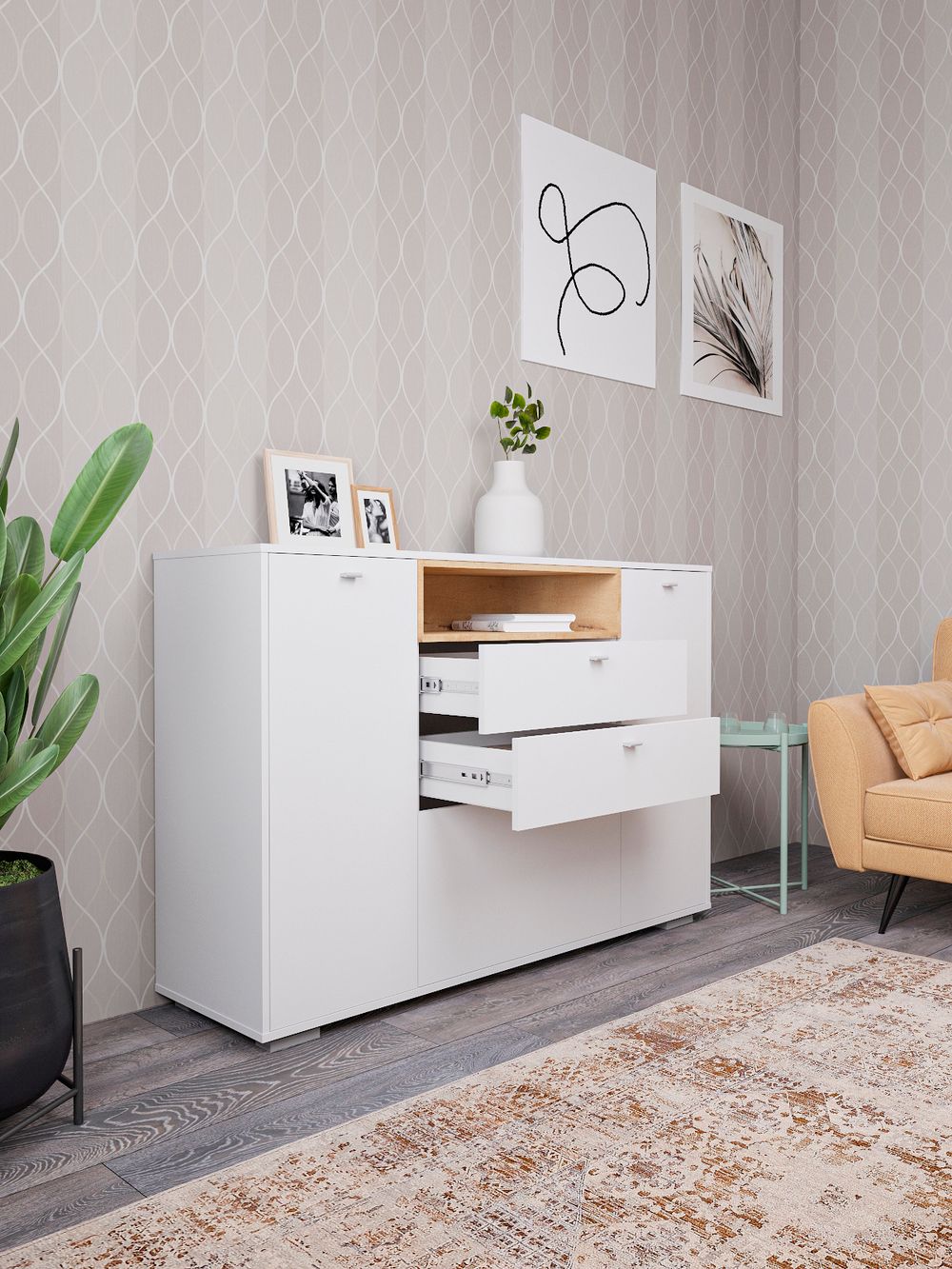 Комод "Ланс" К303 (дуб бунратти/белый), ДСВ Мебель