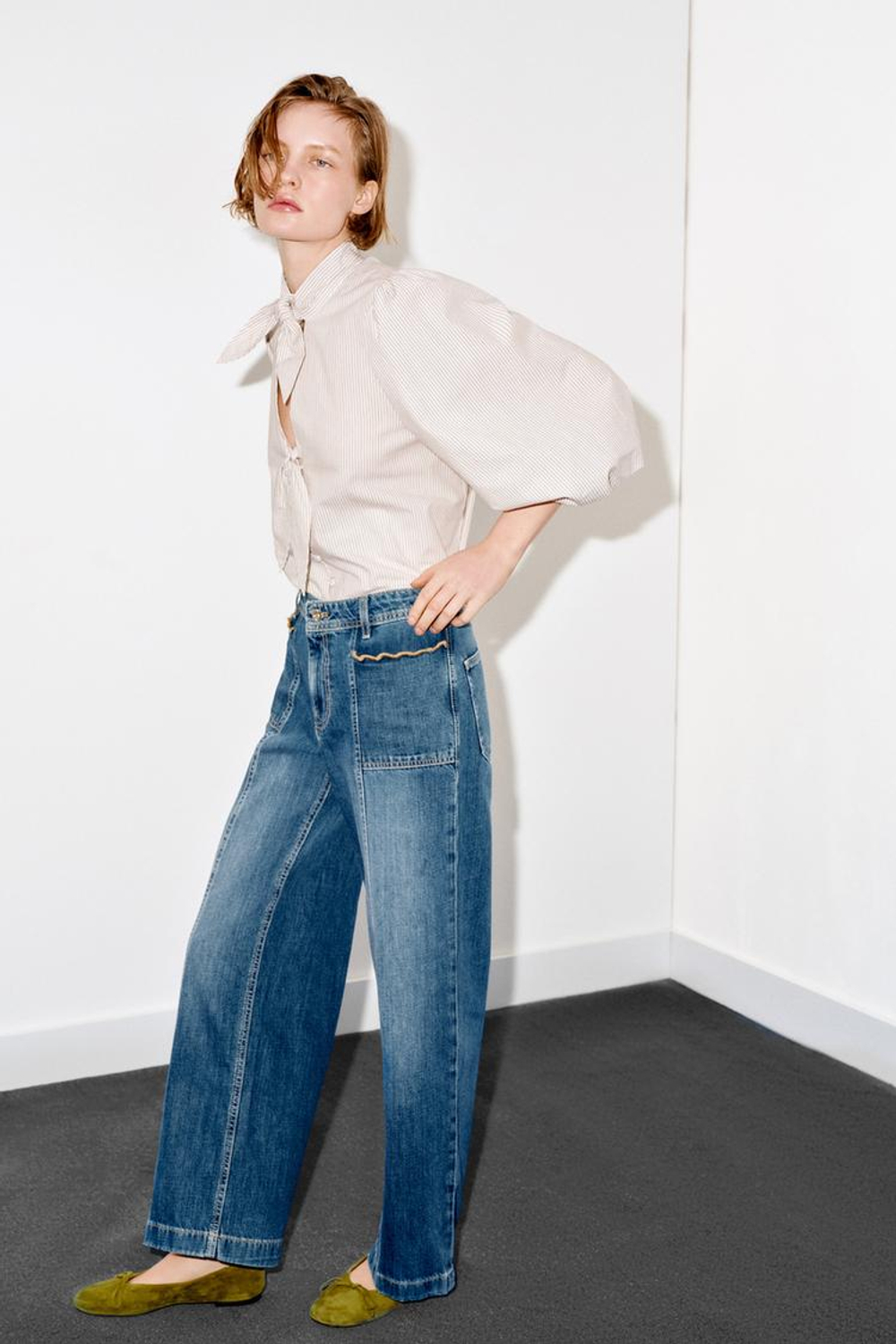 ZARA БЛУЗА В ПОЛОСКУ С ЗАВЯЗКАМИ, КОРИЧНЕВЫЙ/БЕЛЫЙ