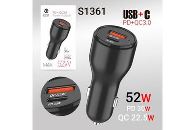 Автомобильный адаптер питания DEESPI ES31 QC3.0 22.5W + PD30W 55W (черный)