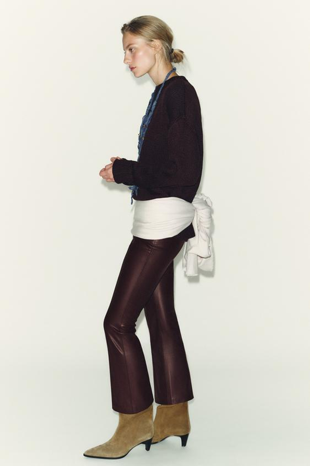 ZARA ЛЕГИНСЫ MINI FLARE ИЗ ИСКУССТВЕННОЙ КОЖИ, КОРИЧНЕВЫЙ