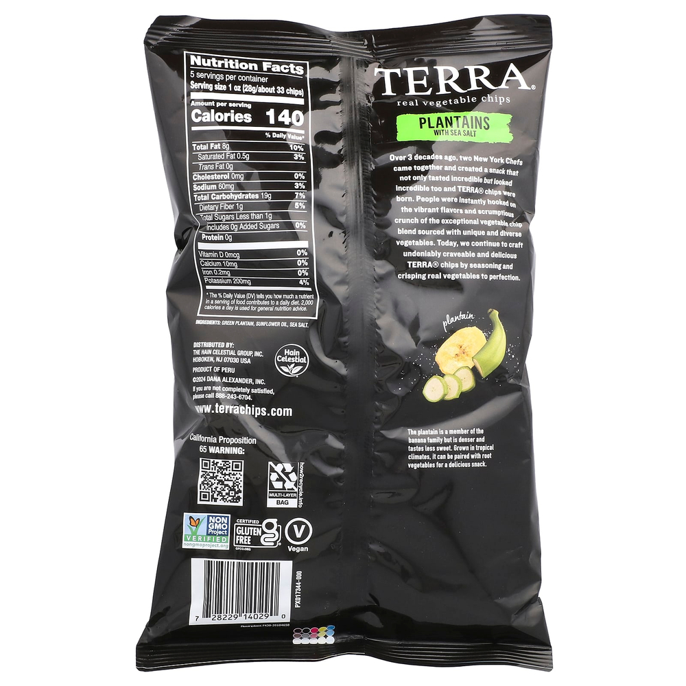 Terra, настоящие овощные чипсы, подорожник, с морской солью, 141 г (5 унций)