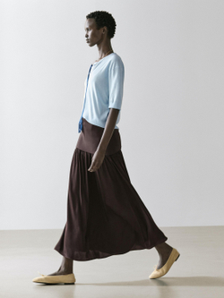 Massimo Dutti Струящаяся юбка миди с контрастными деталями, коричневый