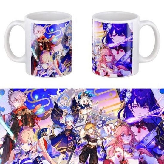 Кружка керамическая Геншин, Genshin, blue, 330 мл