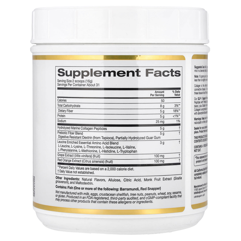 California Gold Nutrition, добавка для поддержания уровня ГПП-1, со вкусом арбуза и юдзу, 494 г (1,09 фунта)