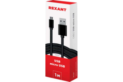 Кабель USB - micro USB REXANT черный металлическая оплетка 1 м 18-4241