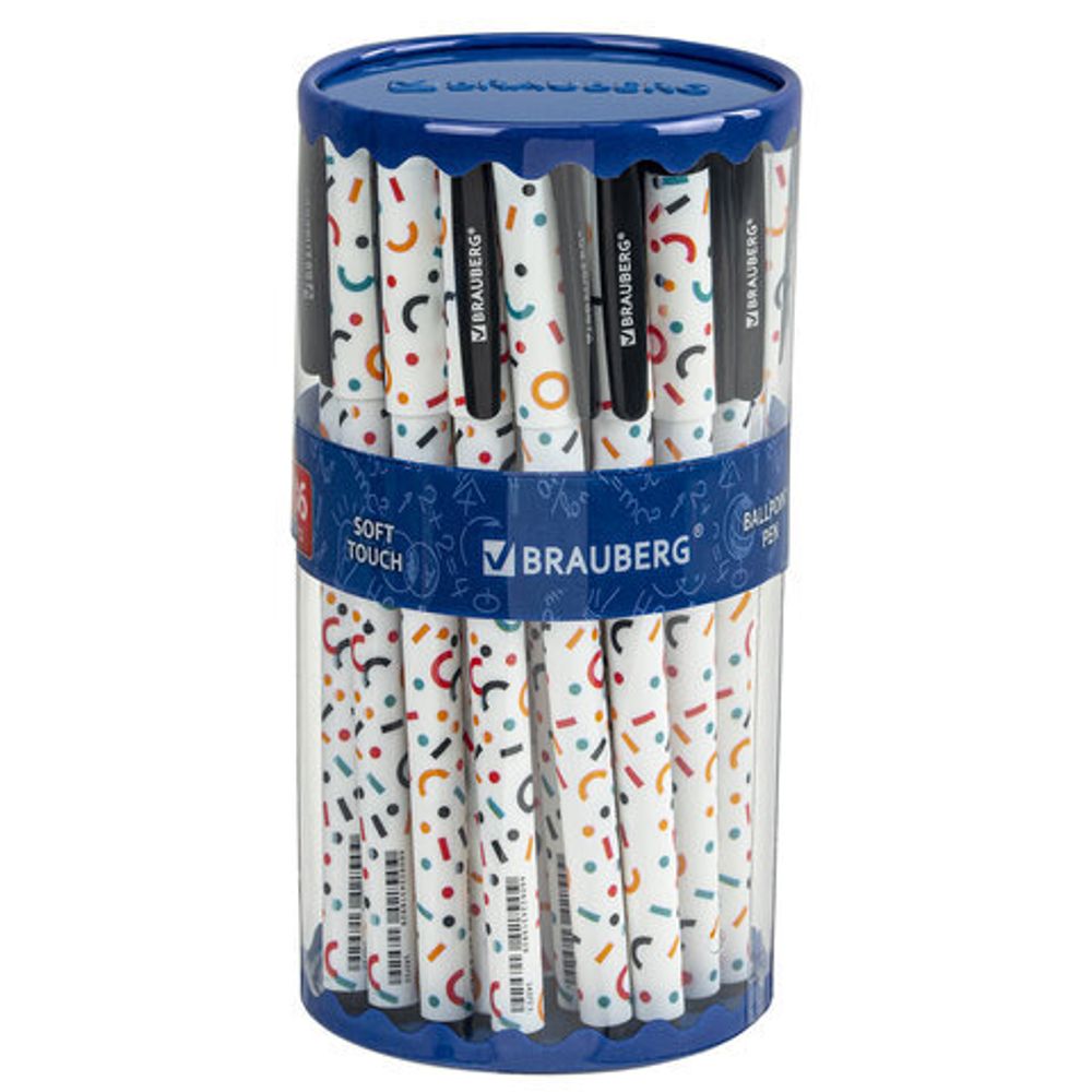 Ручка шариковая BRAUBERG SOFT TOUCH GRIP "CONFETTI", СИНЯЯ, мягкое покрытие, узел 0,7 мм, 143723