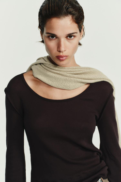 ZARA ФУТБОЛКА SOFT С ДВОЙНЫМ ЭФФЕКТОМ, ШОКОЛАДНО-КОРИЧНЕВЫЙ