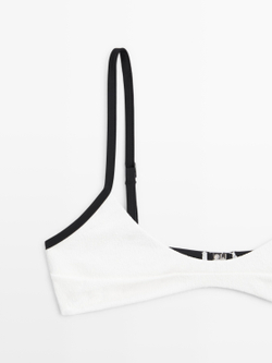 Massimo Dutti Топ бикини с рельефной отделкой, белый