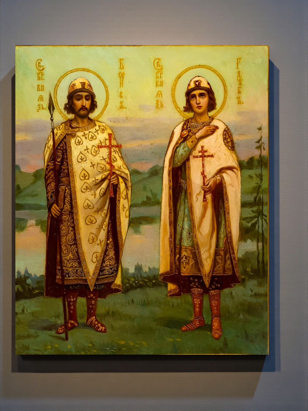 Борис и Глеб святые благоверные князья. Деревянная икона на левкасе