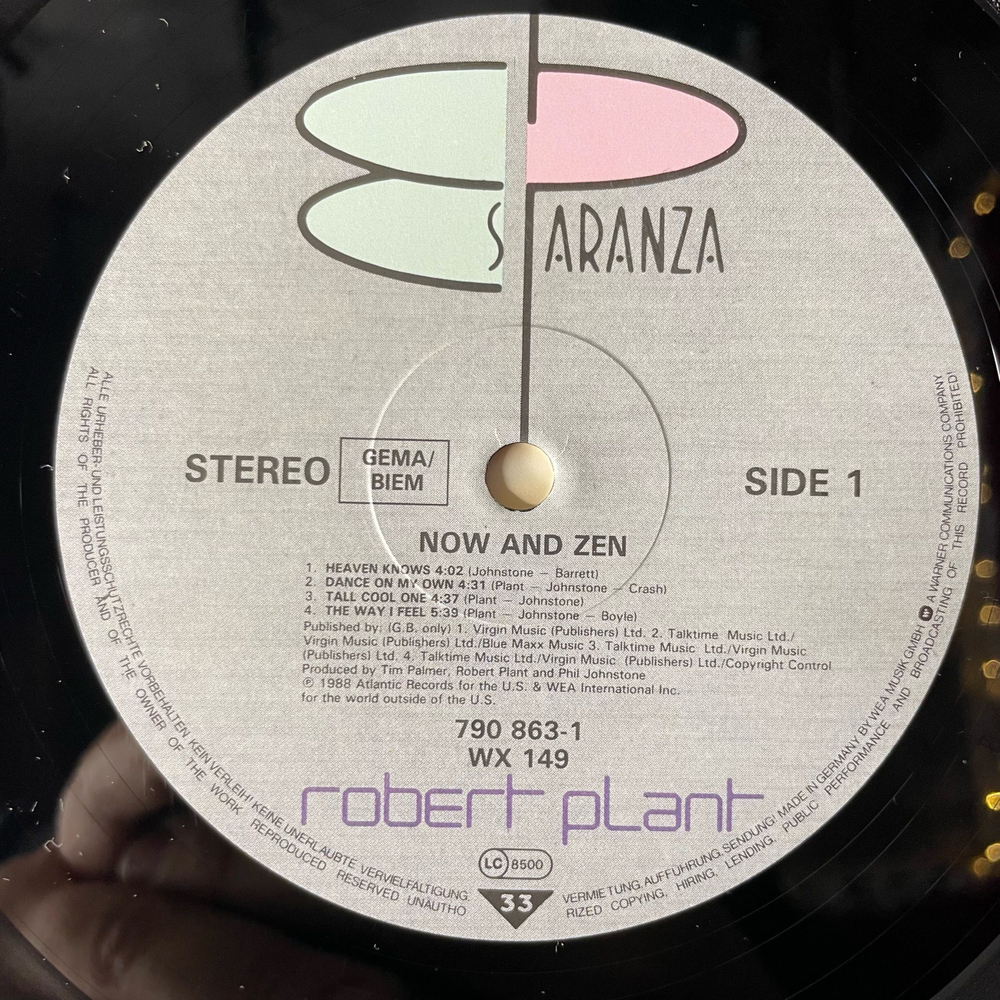 Винтажная виниловая пластинка LP Robert Plant Now And Zen (Германия 1988)