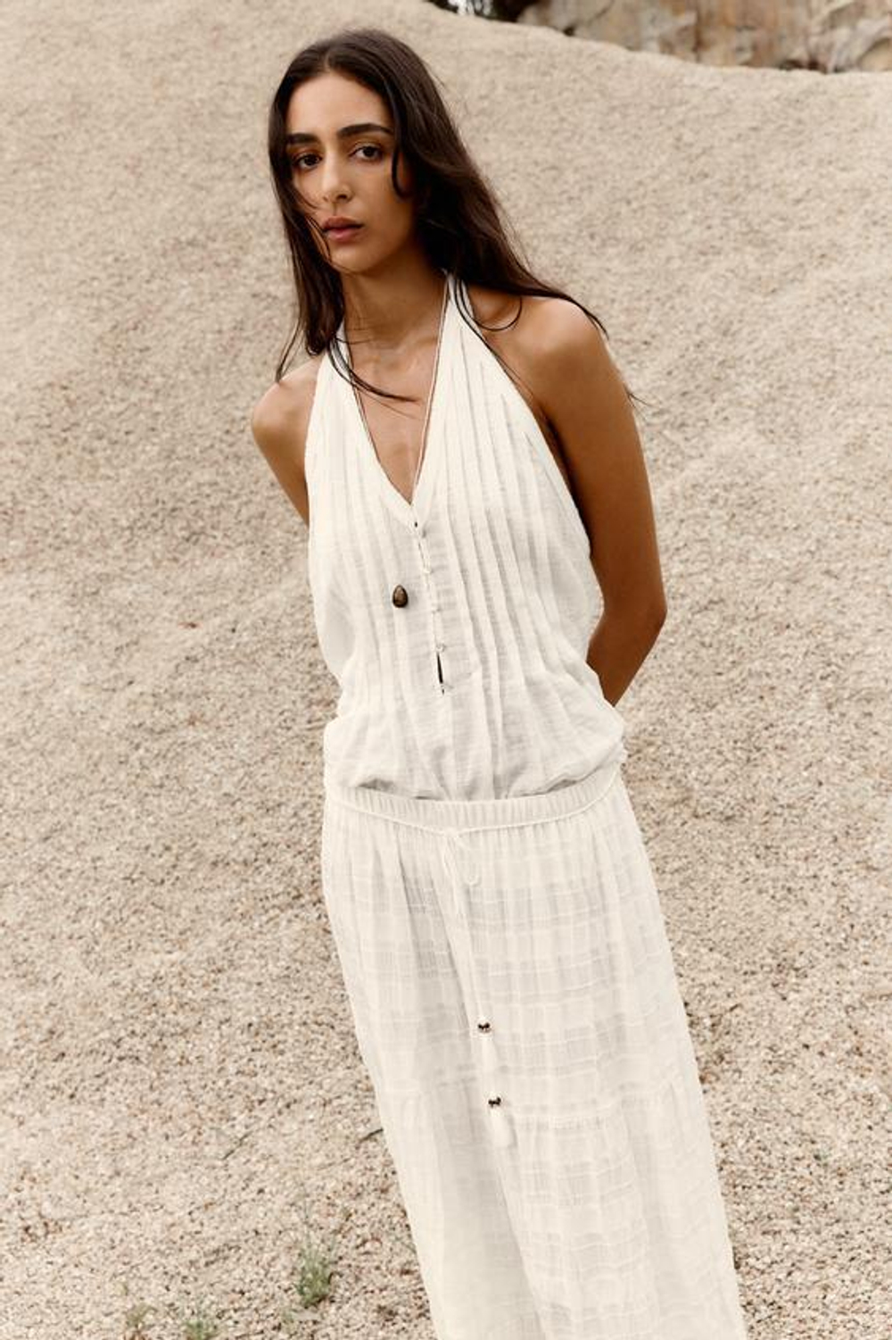 ZARA ЮБКА В СТИЛЕ РУСТИК С ПАНЕЛЯМИ, БЕЛЫЙ