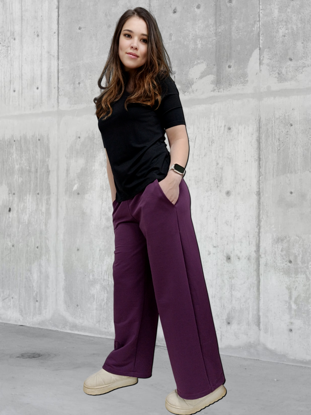 20622 Брюки женские палаццо внизу на резинке футер 2-х нитка виолет (52-164)