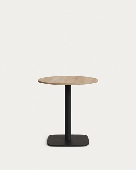 Dina Круглый стол из меламина с натуральной отделкой и черной металлической ножкой Ø 68x70 с