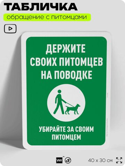 Табличка "Держите своих питомцев на поводке" на дверь и забор, для двора, дома, подъезда, 40х30 см, Silver Plane x Айдентика Технолоджи