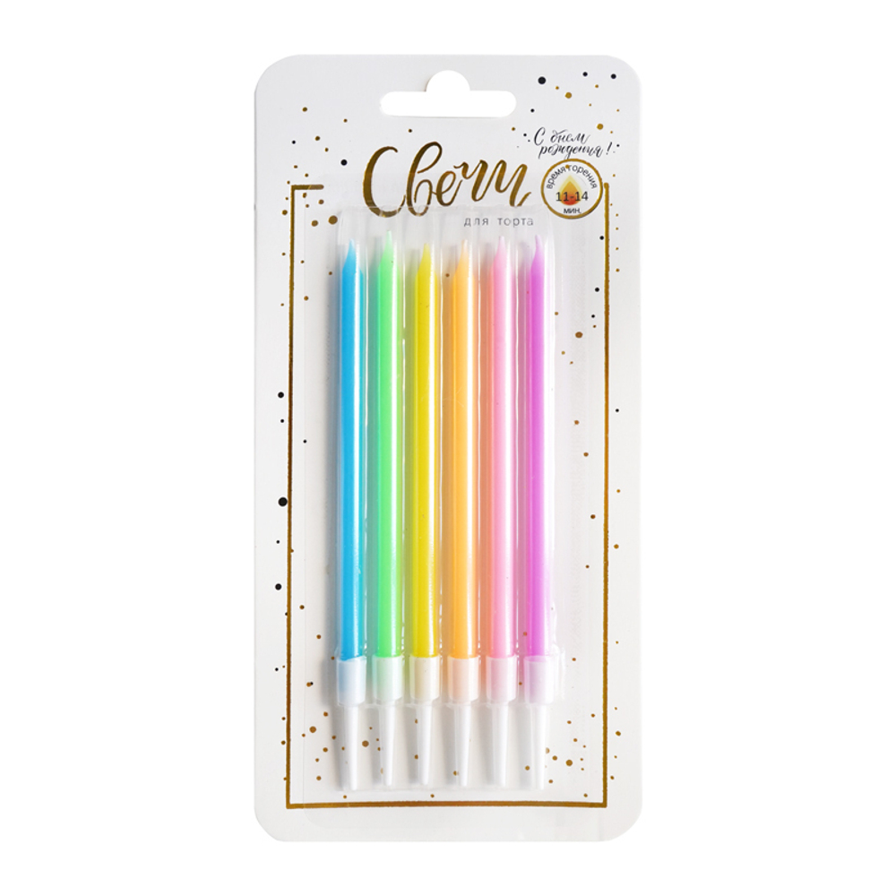 Свечи тортово-коктейльные Микс Неон с держателями