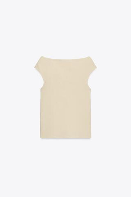 ZARA ОДНОТОННЫЙ ТОП С ВЫРЕЗОМ ЛОДОЧКОЙ, ЭКРЮ