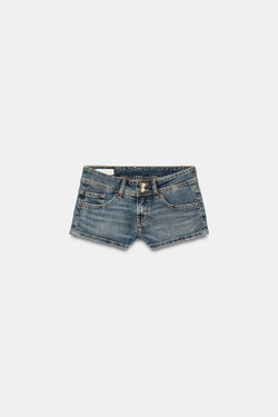 ZARA ДЖИНСОВЫЕ МИНИ-ШОРТЫ TRF С НИЗКОЙ ПОСАДКОЙ, ВЫЦВЕТШИЙ СИНИЙ