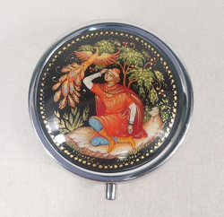 Сувенирный контейнер для хранения мелочей с ручной росписью Палех "Иван-царевич и жар-птица" №2