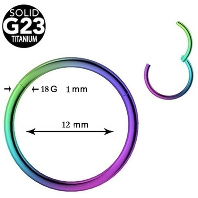 Пирсинг носа, губы, брови, сосков, ушей. Кольцо с замком 12х1мм. Радужное ( бензинка).Титан G23. 1шт.