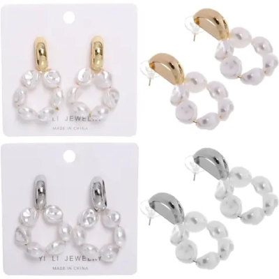 Серьги из гиппоалергенного металла с иск. жемчугом «ПАЛУМНА», цвет золото и серебро, 3*2,5см