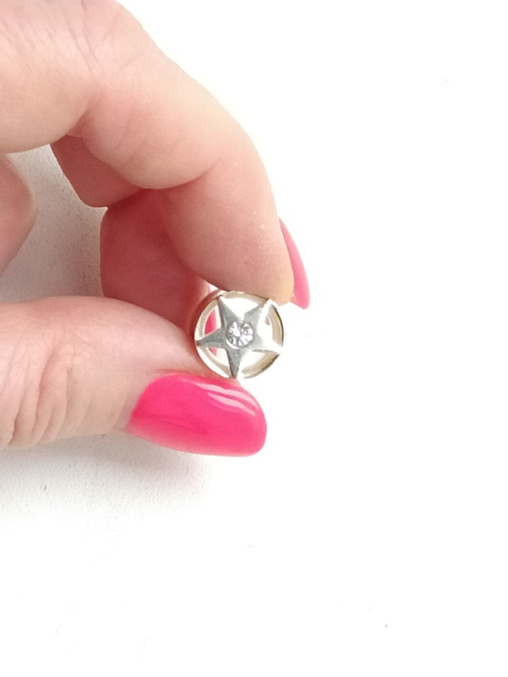 Плага для уха серебряная "Звездочка с прозрачным камнем", D 10,4мм