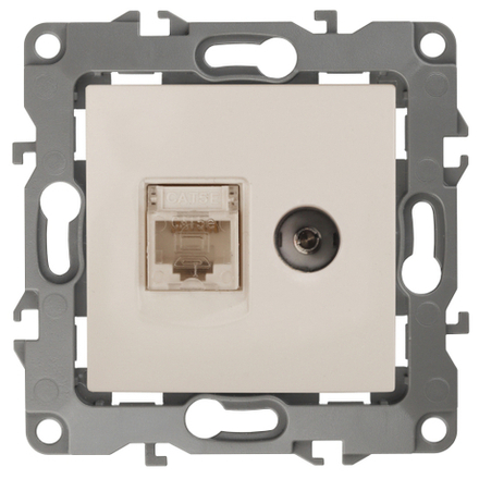 Розетка ЭРА Серия 12 12-3110-02 комбинированная RJ45+TV IP20 слоновая кость