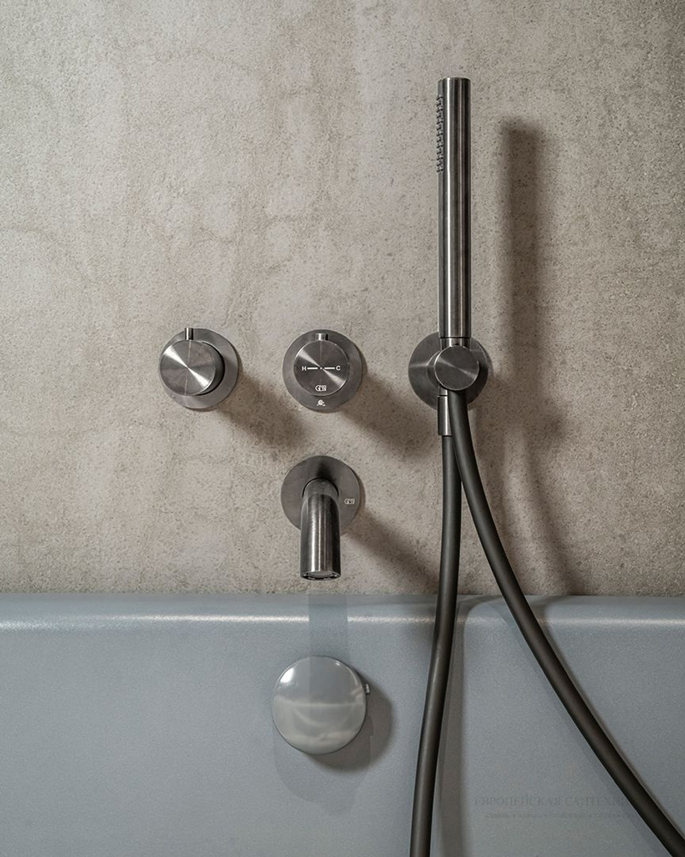 Излив для ванны Gessi 316, настенный, цвет Steel Brushed