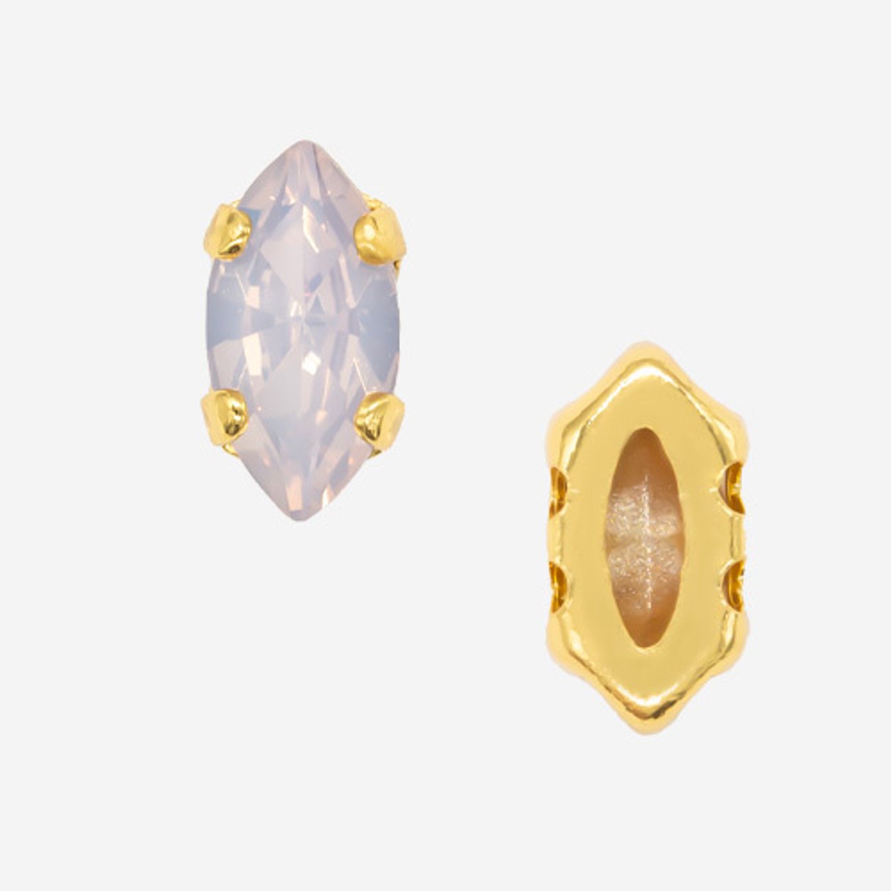 Кристалл Маркиз (Marquise Fancy Stone) в цапах, оттенок "Розовый Опал"/"Rose Water Opal", 8*4мм, позолота