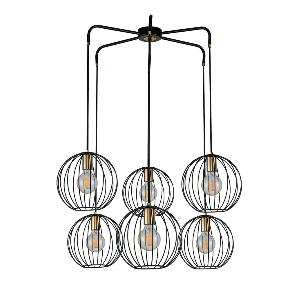 Подвесной светильник 6x60Вт E27, металл, чёрный/бронза