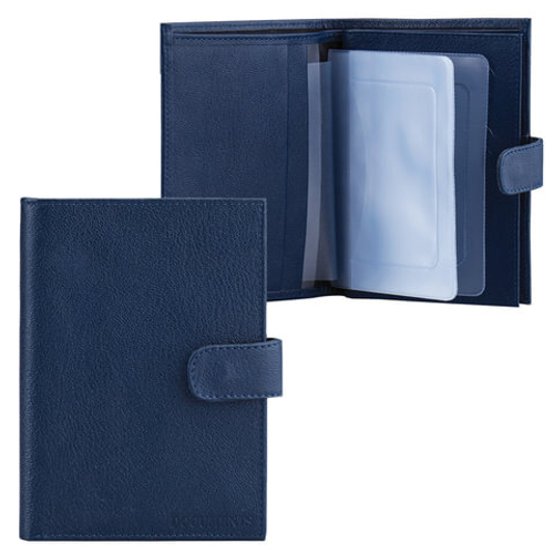 Бумажник водителя FABULA "Largo", натуральная кожа, тиснение, 6 пластиковых карманов, кнопка, синий