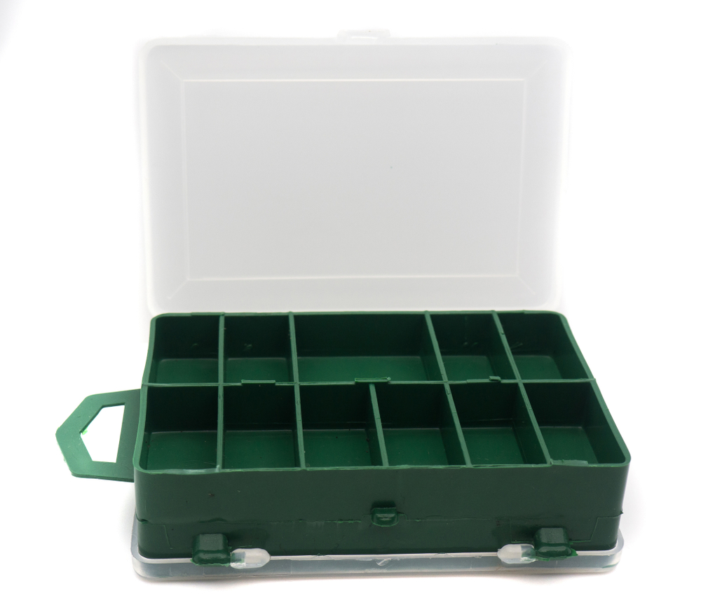 Коробка для блесен и мормышек двухсторонняя Три Кита ТК-14, 11+1 отделений (115*85*35мм)