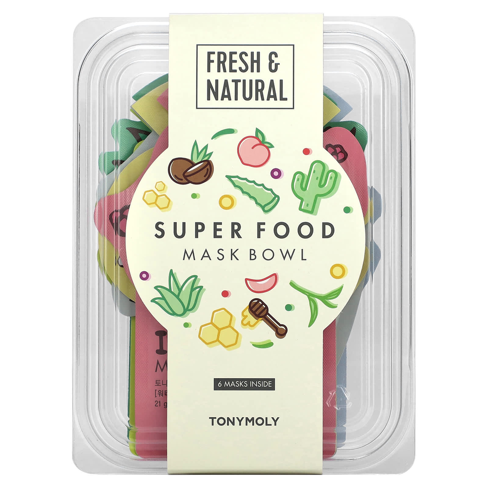 TonyMoly, Super Food Beauty Mask Bowl Set, 6 шт., 21 г (0,74 унции)