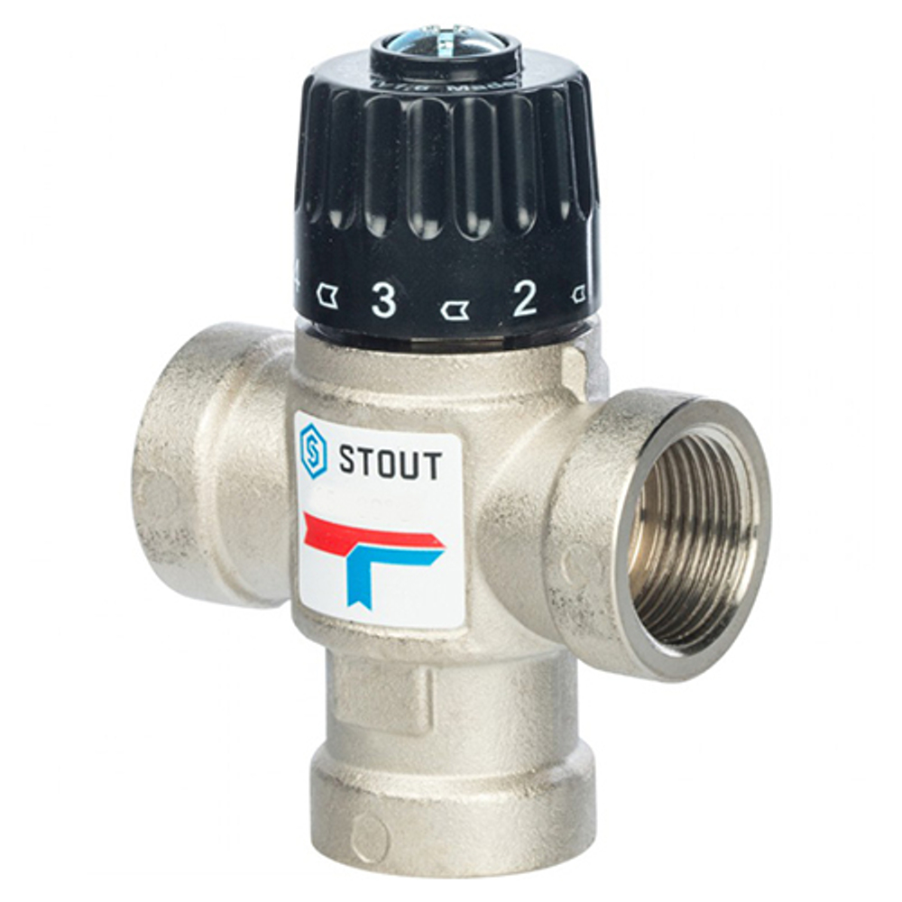 Клапан термостатический смесительный STOUT - 3/4" (ВР, t20-43°C, kvs 1.6, L-образное смешивание)