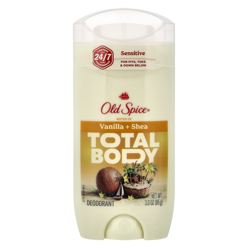 Old Spice, Total Body Deodorant, для чувствительной кожи, ваниль и ши, 85 г (3 унции)
