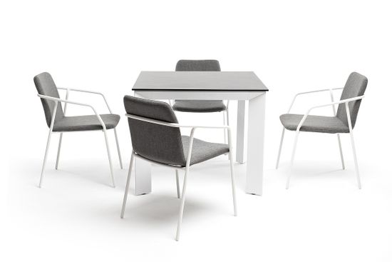 "Венето" обеденная группа на 4 персоны со стульями "Марокко", каркас белый, роуп серый