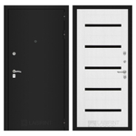 Дверь входная Лабиринт CLASSIC шагрень черная 01 Белое дерево, черные стекла металлическая