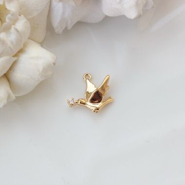 Подвеска Птица голубь с фианитом 15*16 мм, позолота, П327