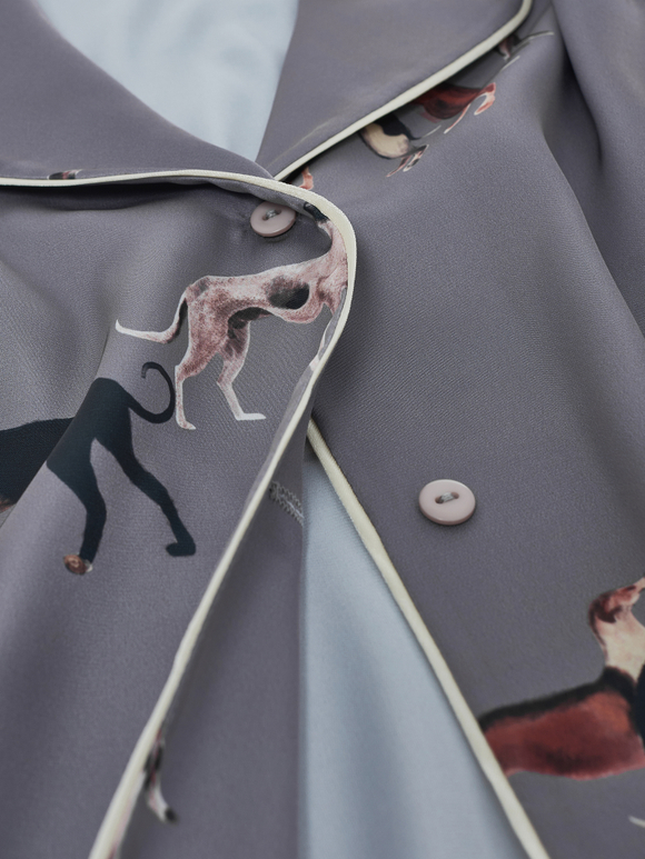 Шелковая блуза с кантом и борзыми серебро