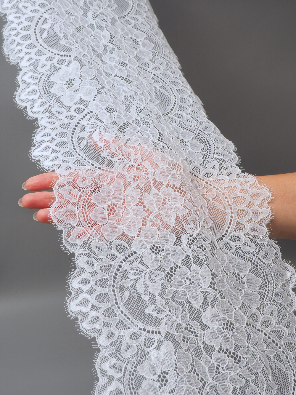 Кружево шантильи эластичное теплое белое ширина 21 см ОТРЕЗ 2 м