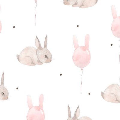 Зайки на белом с воздушными шариками